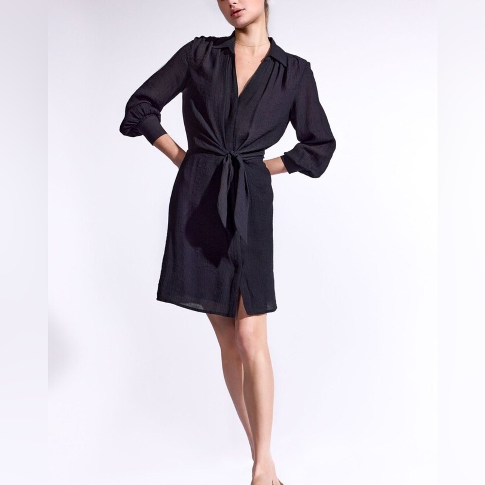 Brochu Walker Black Long Sleeve Tie-Waist Shirt Dress